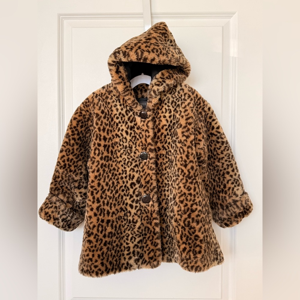 Copper Key Leopard Swing Coat Sz Sm 4-6 lined with hood and pockets